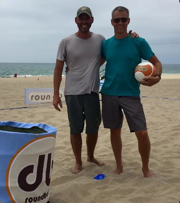 RoundBol founders on the beach with a goal
